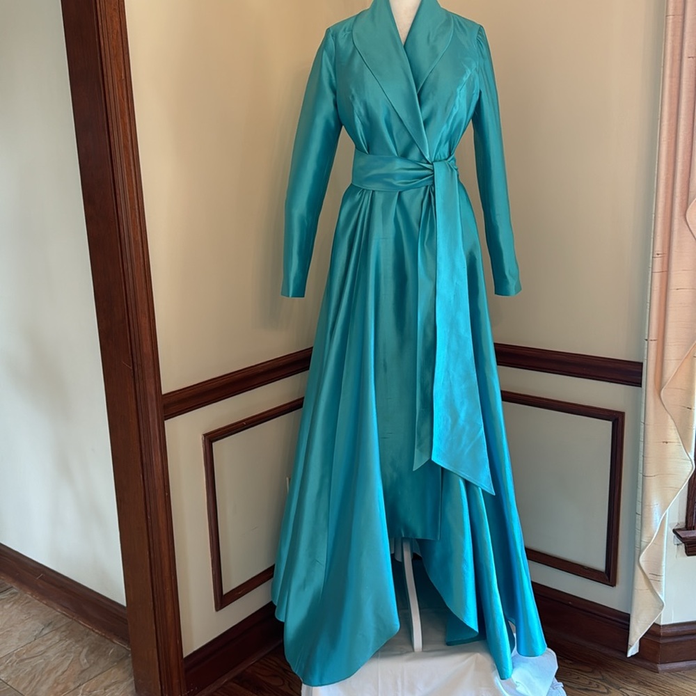 Rasario Silk Turquoise Evening Gown / Mother of Bride Gown - Picture 3 of 16